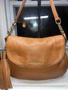 Michael Kors Leather Shoulder Bag with Tassel and Crossbody Strap